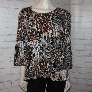 🐆 Alfred Dunner Animal Print Blouse – 3/4 Sleeve – Petite Large Wildly Chic ·